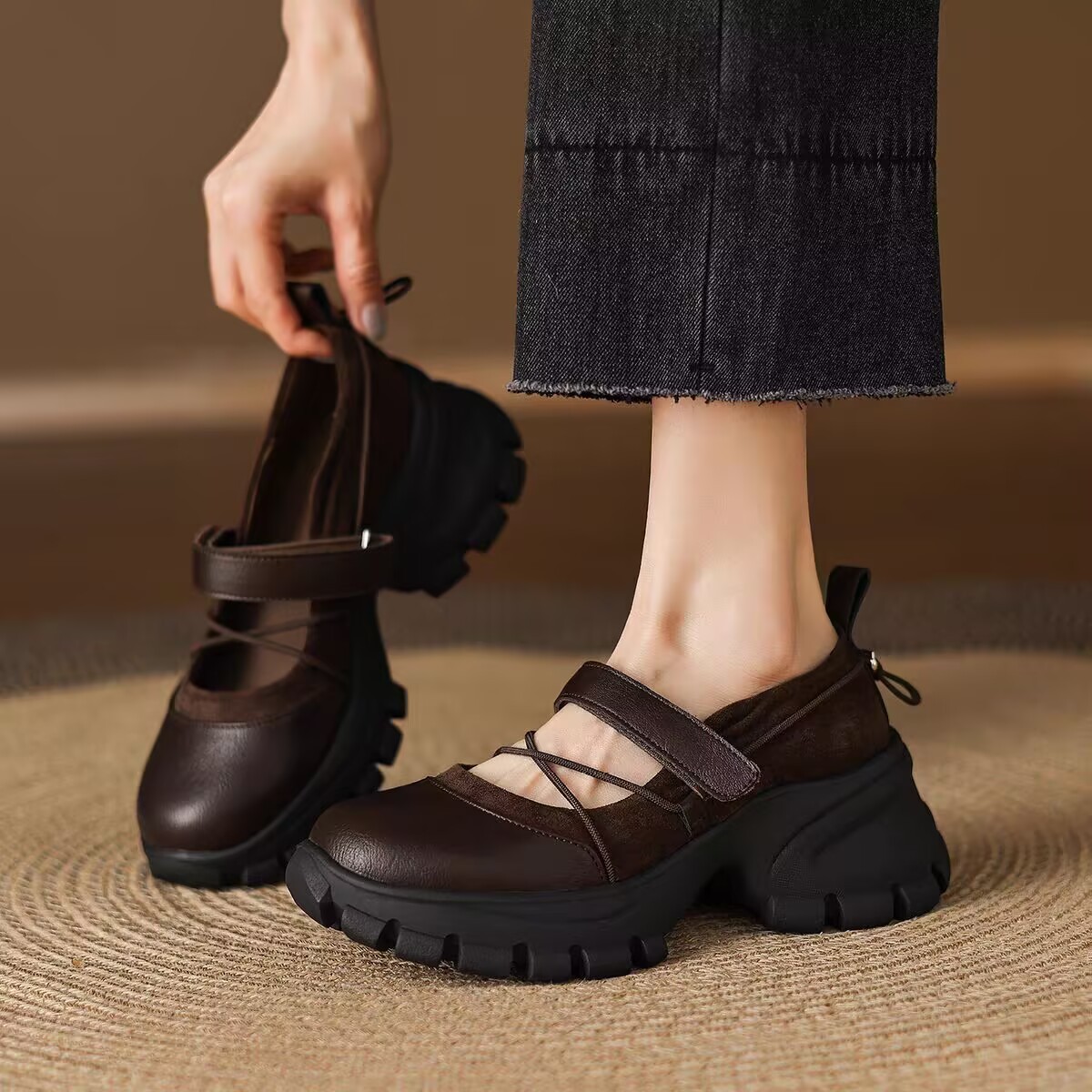 Thick-sole Mary Jane leather s - đánh giá và giá Circle Hook Set